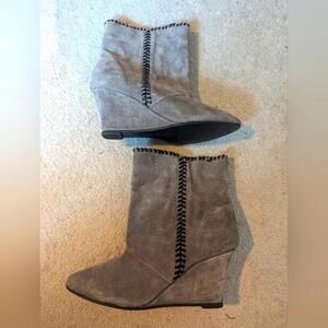Charles David Wedge Booties Grey Slip On Suede